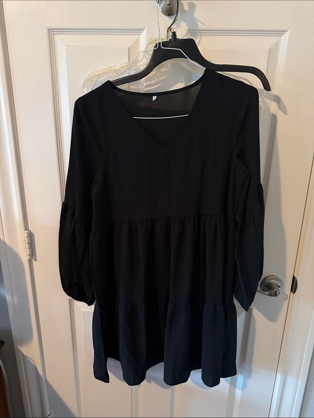 V-Neck Black Tiered Long-Sleeve Women’s Top